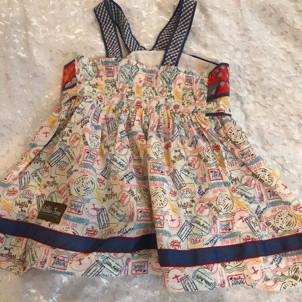 Matilda Jane Girls Travel Postmark Print Sundress with Navy Trim size 12 - Picture 3 of 3